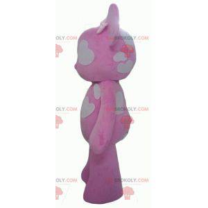 Pink and white teddy bear mascot with hearts - Redbrokoly.com
