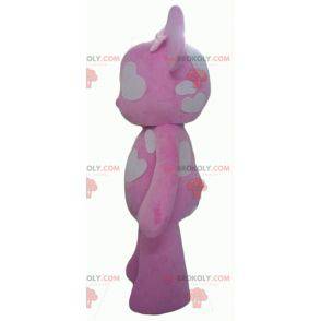 Pink and white teddy bear mascot with hearts - Redbrokoly.com