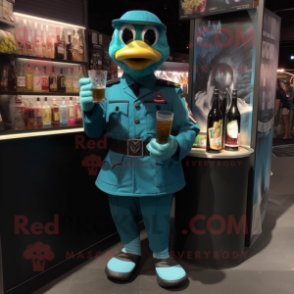 Teal Special Air Service mascot costume character dressed with a Cocktail Dress and Suspenders