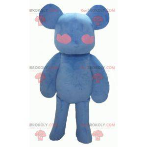 Mascota de oso de peluche azul y rosa con corazones -