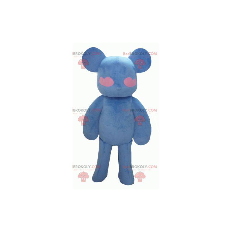 Blå og rosa bamse maskot med hjerter - Redbrokoly.com