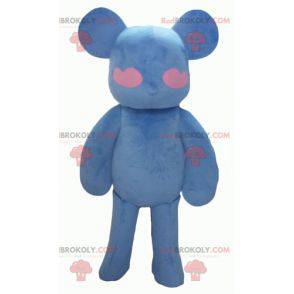 Blaues und rosa Teddybärmaskottchen mit Herzen - Redbrokoly.com