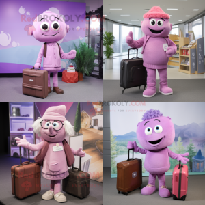 Lavender Pink mascot costume character dressed with a Sweater and Briefcases