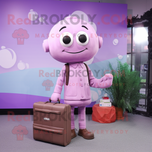 Lavender Pink mascot costume character dressed with a Sweater and Briefcases