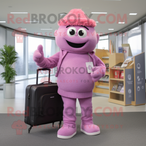 Lavender Pink mascot costume character dressed with a Sweater and Briefcases