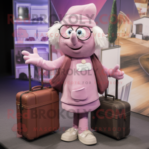 Lavender Pink mascot costume character dressed with a Sweater and Briefcases