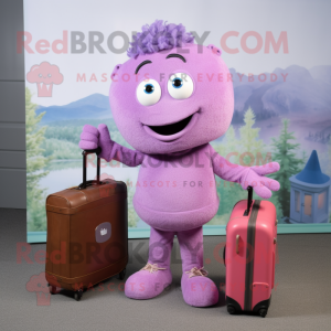 Lavender Pink mascot costume character dressed with a Sweater and Briefcases