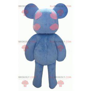 Mascota de oso de peluche azul y rosa con corazones -