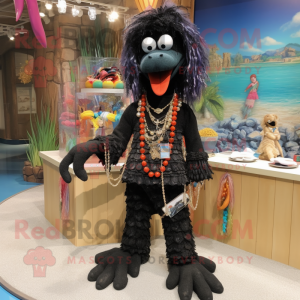 Black Shrimp Scampi mascot costume character dressed with a Rash Guard and Necklaces