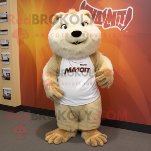 Cream Marmot mascot costume character dressed with a Mini Skirt and Shoe laces