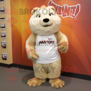 Cream Marmot mascot costume character dressed with a Mini Skirt and Shoe laces
