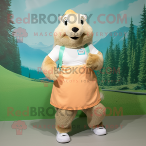 Cream Marmot mascot costume character dressed with a Mini Skirt and Shoe laces