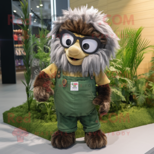 Olive Porcupine mascot costume character dressed with a Overalls and Eyeglasses