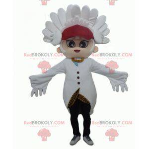 Snowman mascot with white feathers and a crest - Redbrokoly.com