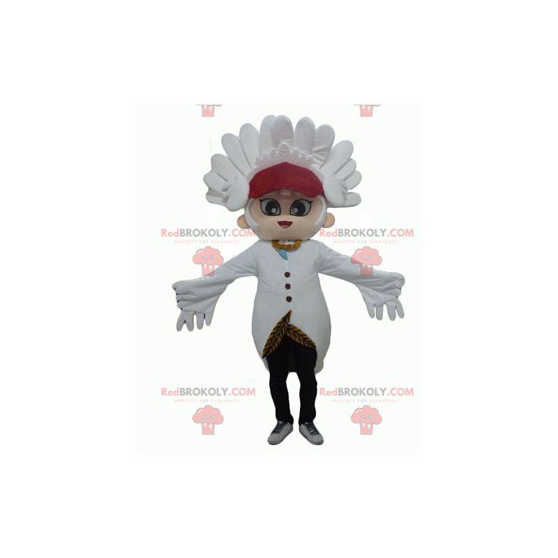 Maskot sněhuláka s bílým peřím a hřebenem - Redbrokoly.com