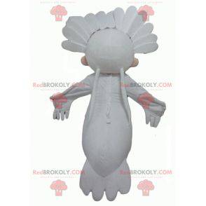 Mascote do boneco de neve com penas brancas e uma crista -