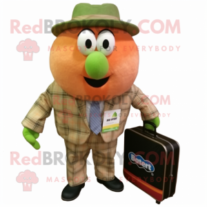 Peach Kiwi mascot costume character dressed with a Flannel Shirt and Briefcases