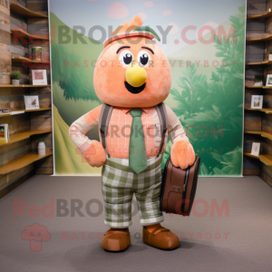 Peach Kiwi mascot costume character dressed with a Flannel Shirt and Briefcases