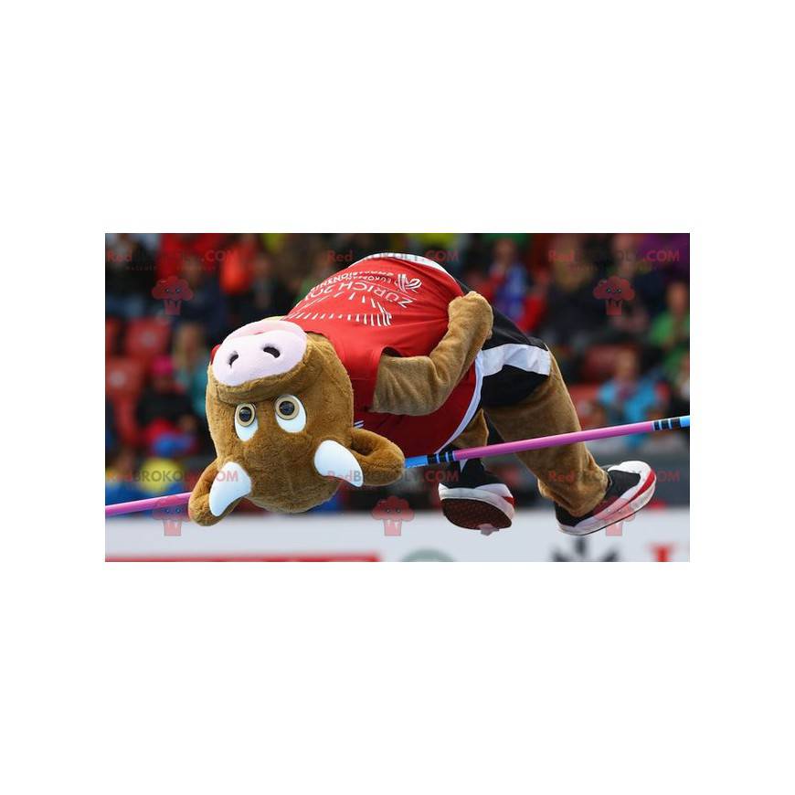 Brun ko maskot i sportstøj - Redbrokoly.com