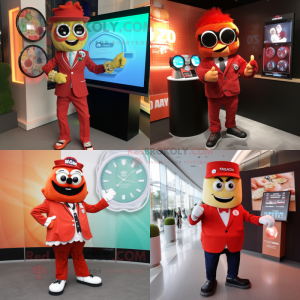 nan Lasagna mascot costume character dressed with a Suit Jacket and Digital watches