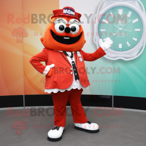 nan Lasagna mascot costume character dressed with a Suit Jacket and Digital watches