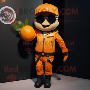 Orange Apricot mascot costume character dressed with a Biker Jacket and Cufflinks