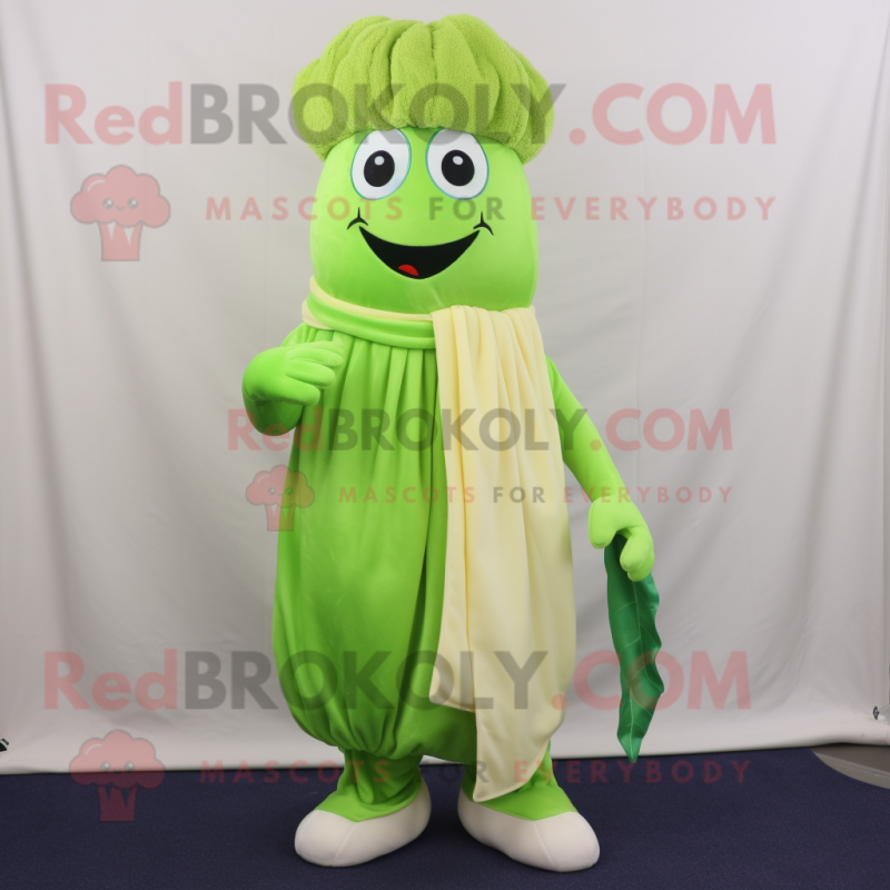 Lime Green Celery mascot costume character dressed with a Bermuda Shorts and Scarves