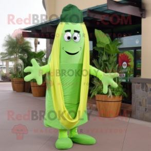 Lime Green Celery mascot costume character dressed with a Bermuda Shorts and Scarves