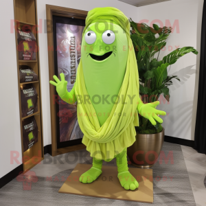 Lime Green Celery mascot costume character dressed with a Bermuda Shorts and Scarves