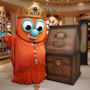 Rust Treasure Chest mascot costume character dressed with a Evening Gown and Headbands