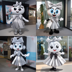 Silver Pho mascot costume character dressed with a Skirt and Bow ties