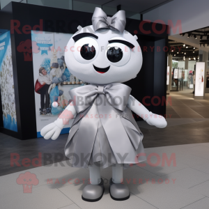 Silver Pho mascot costume character dressed with a Skirt and Bow ties