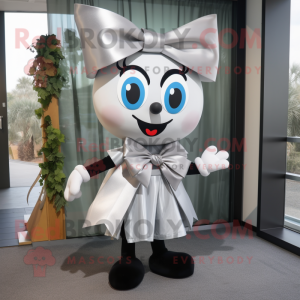 Silver Pho mascot costume character dressed with a Skirt and Bow ties