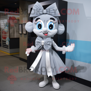 Silver Pho mascot costume character dressed with a Skirt and Bow ties