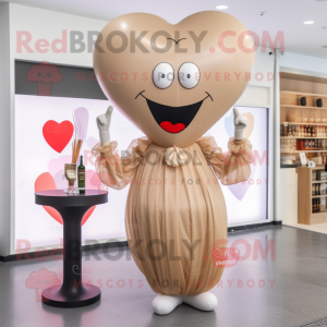 Tan Heart Shaped Balloons mascot costume character dressed with a Cocktail Dress and Handbags