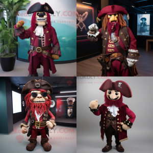 Maroon Pirate mascot costume character dressed with a Blazer and Scarf clips