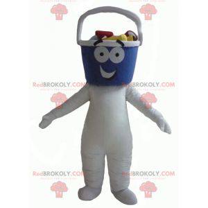 Mascota de muñeco de nieve blanco con cabeza en forma de cubo -