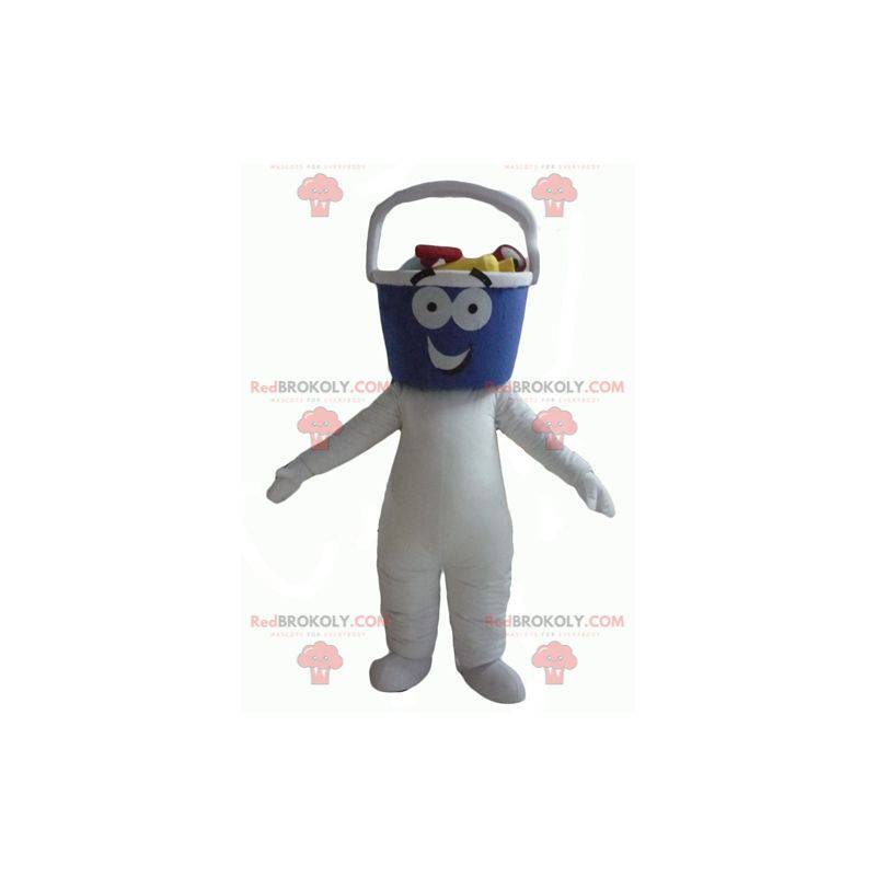 Maskot bílý sněhulák s hlavou ve tvaru kbelíku - Redbrokoly.com