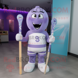 Lavender Ice Hockey Stick mascot costume character dressed with a Swimwear and Lapel pins