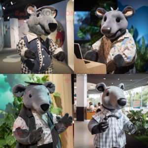 nan Tapir mascot costume character dressed with a Poplin Shirt and Mittens