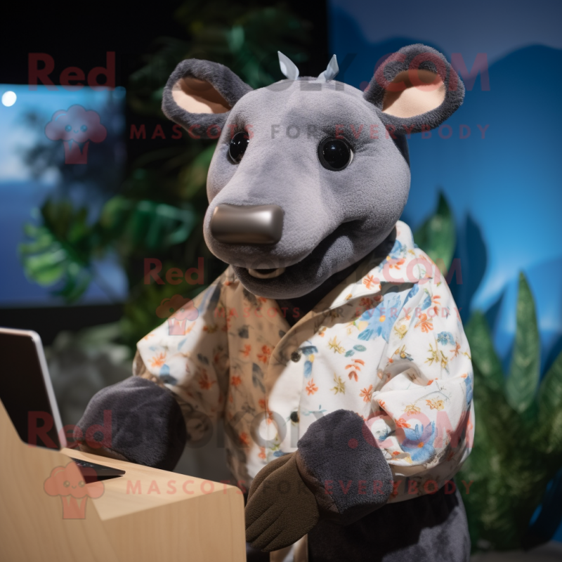 nan Tapir mascot costume character dressed with a Poplin Shirt and Mittens