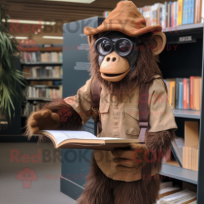 Rust Baboon mascot costume character dressed with a Culottes and Reading glasses