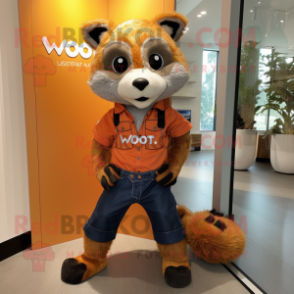 Orange Civet mascot costume character dressed with a Bootcut Jeans and Foot pads