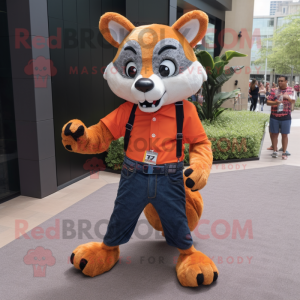 Orange Civet mascot costume character dressed with a Bootcut Jeans and Foot pads