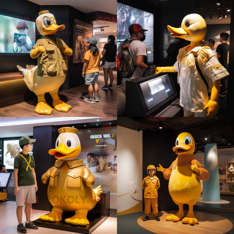 Gold Geese mascot costume character dressed with a Tank Top and Watches Gold Geese mascot costume character dressed with a Tank Top and Watches