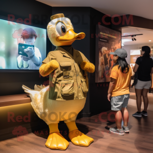 Gold Geese mascot costume character dressed with a Tank Top and Watches