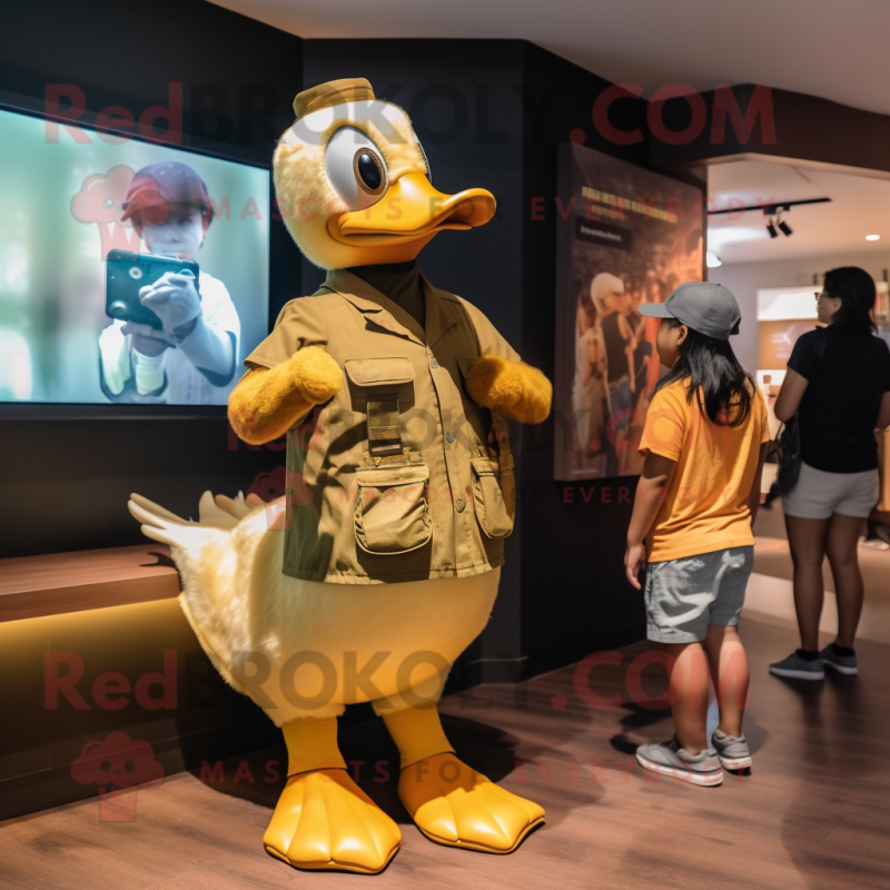 Gold Geese mascot costume character dressed with a Tank Top and Watches Gold Geese mascot costume character dressed with a Tank Top and Watches