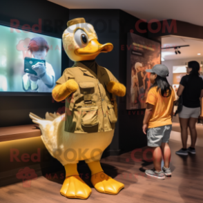Gold Geese mascot costume character dressed with a Tank Top and Watches