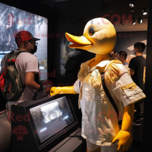 Gold Geese mascot costume character dressed with a Tank Top and Watches
