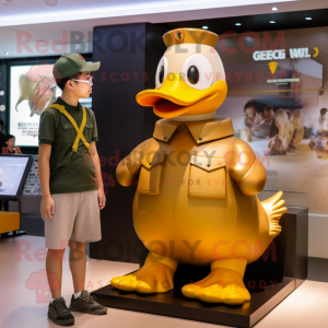 Gold Geese mascot costume character dressed with a Tank Top and Watches